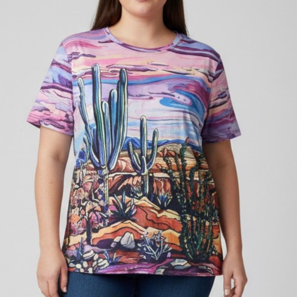 Desert Cactus Scene Multi Color Short Sleeve T-Shirt XXL